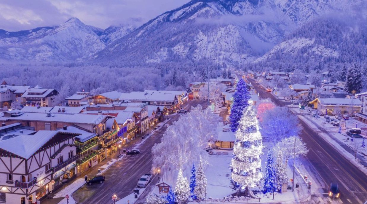 Aspen decked out for the holidays, Photo Credit: Press photo courtesy Icicle TV, via Leavenworth Chamber of Commerce